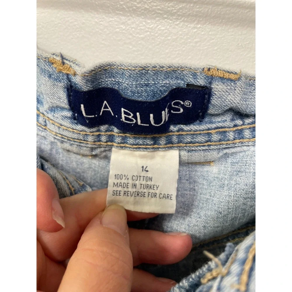 Vintage Y2K‎ LA Blues Light Wash Denim Carpenter Shorts Jorts Women 14 Retro 90s